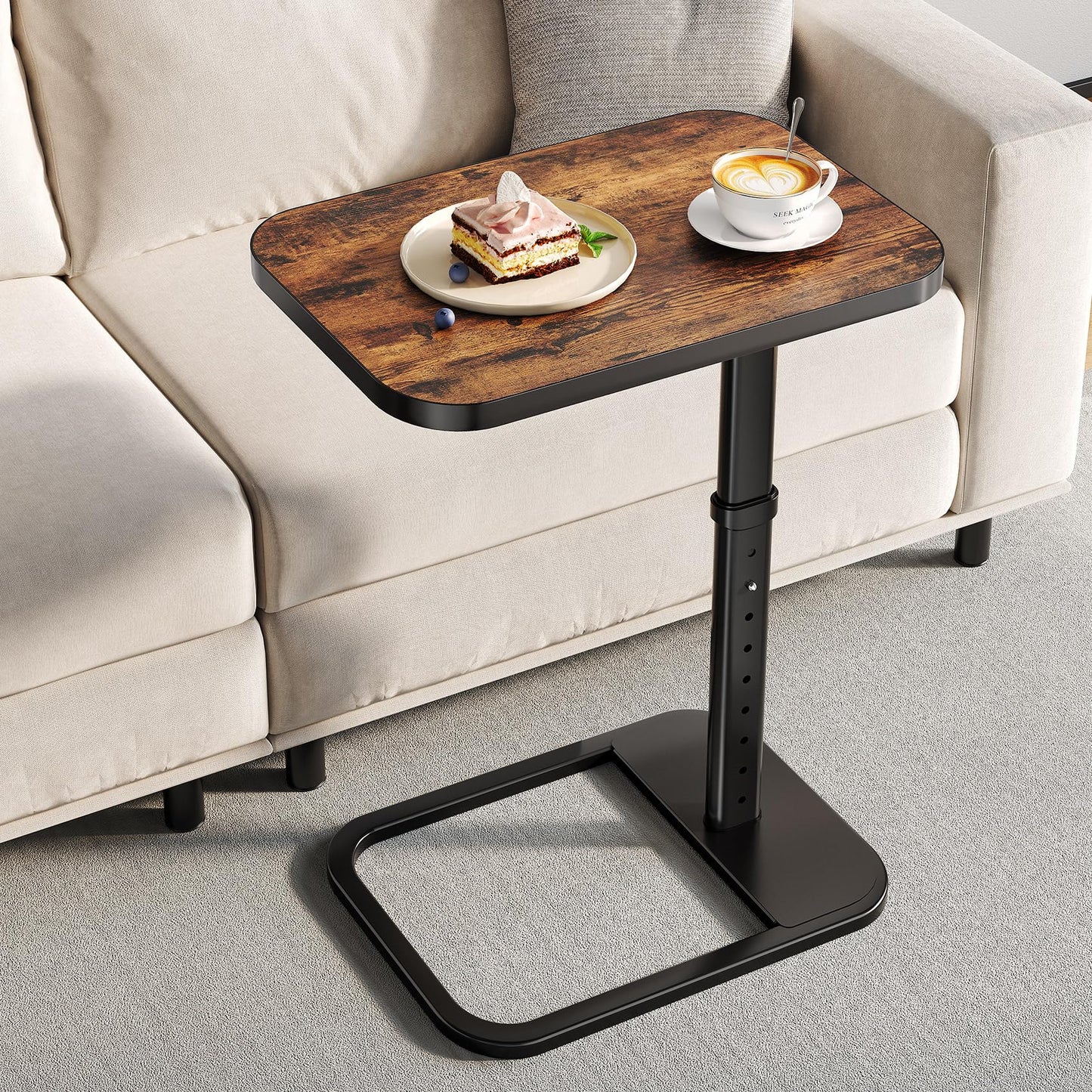 Branwick Adjustable Height TV Tray Table for Couch Eating & Small Spaces, Flip-Top Sofa Side Table with Safe Rounded Corners for Living Room, Bedroom & Apartment, Portable Laptop Snack Table, Brown