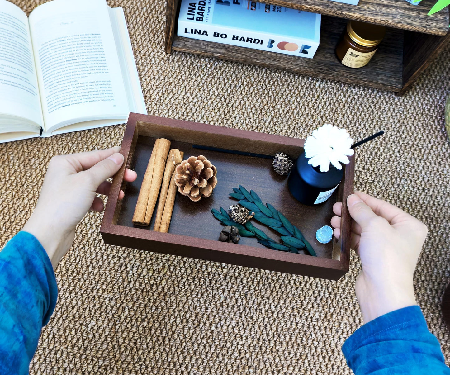 VSUINGO Small Rustic Serving Mini Tray with Handles - 9.8" Bamboo Tray