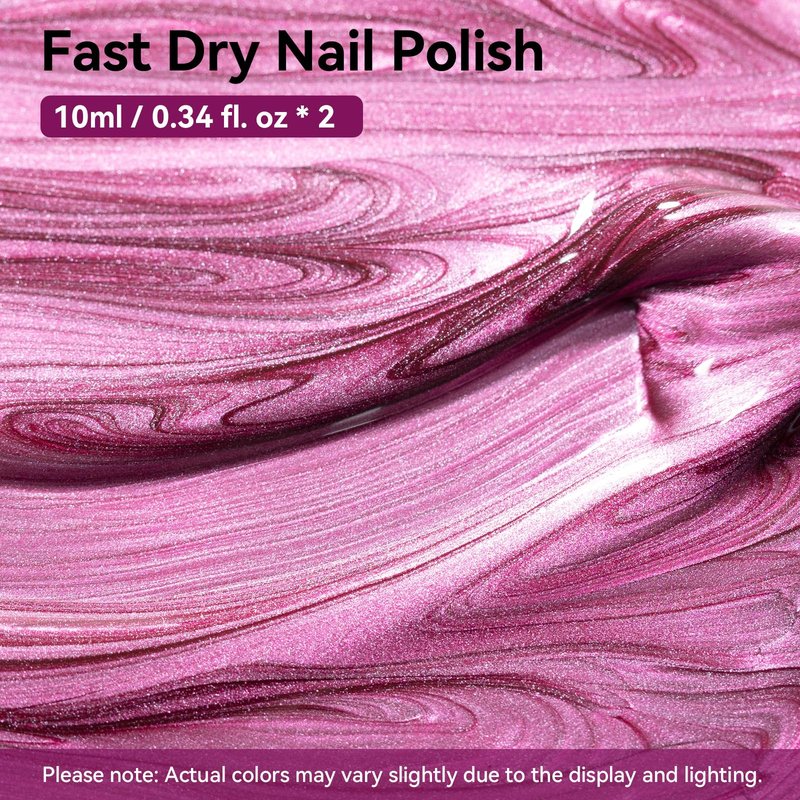Nailshion Metallic Purple Rose Nail Polish with 3-in-1 Clear Base Top Coat, Fast Air Dry Fingernail Polish Duo, Non-Gel, Opaque, Glossy Luxury Nail Art Fingernail Toenail Polishes
