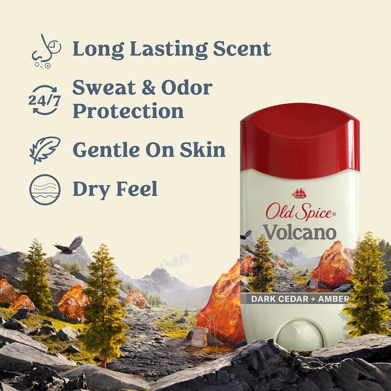 Old Spice Antiperspirant & Deodorant Volcano - Charcoal Infused, 2.6oz (Pack of 3) | Travel-Size Swagger Body Wash