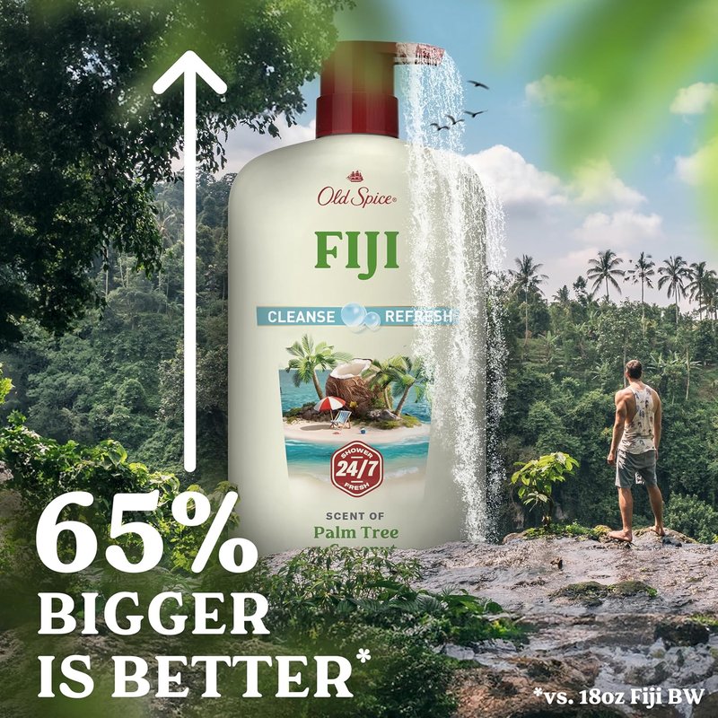 Old Spice Body Wash for Men - 24/7 Fresh Cleanse with Vitamin B3 | Fiji Coconut Scent, 25 oz (Pack of 4)