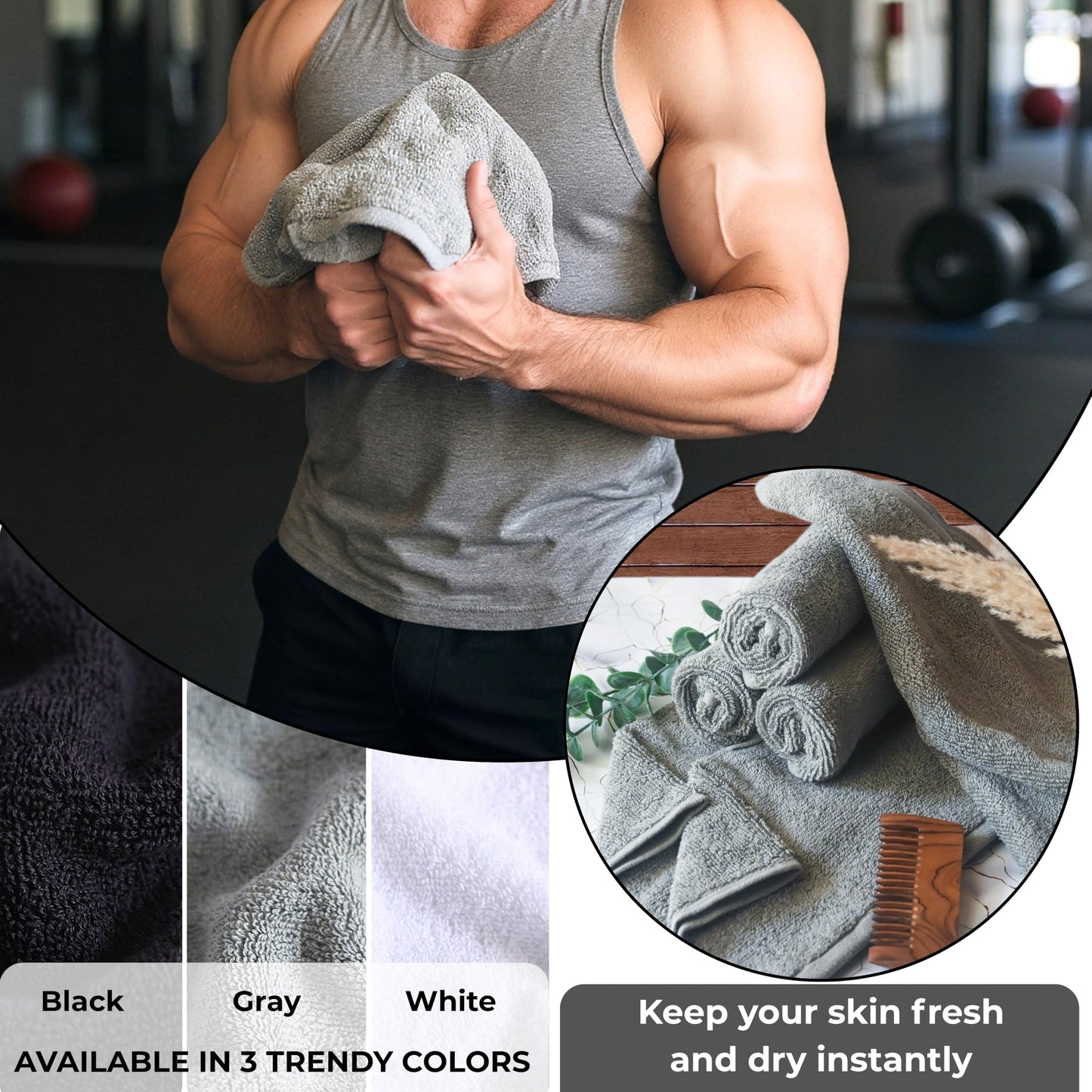 LIVINATI Thick Gray 100% Cotton Wash Cloths for Showering Body and Face - 12"X12" 6 Pack Washcloths - Small Terry Towel Bath Rags for Adults and Kids Bathroom - Soft Absorbent