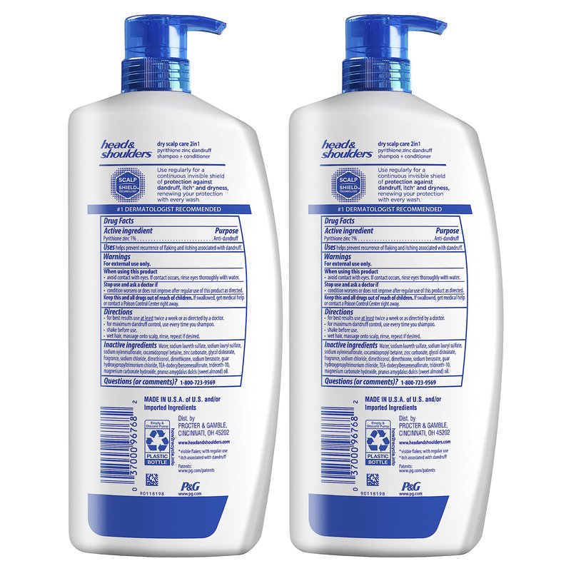 Head & Shoulders Anti-Dandruff Shampoo with 1% Pyrithione Zinc, Dry Scalp Care Shampoo Twin Pack, and Almond Oil for Itch and Dryness Relief, 32.1 fl oz Each