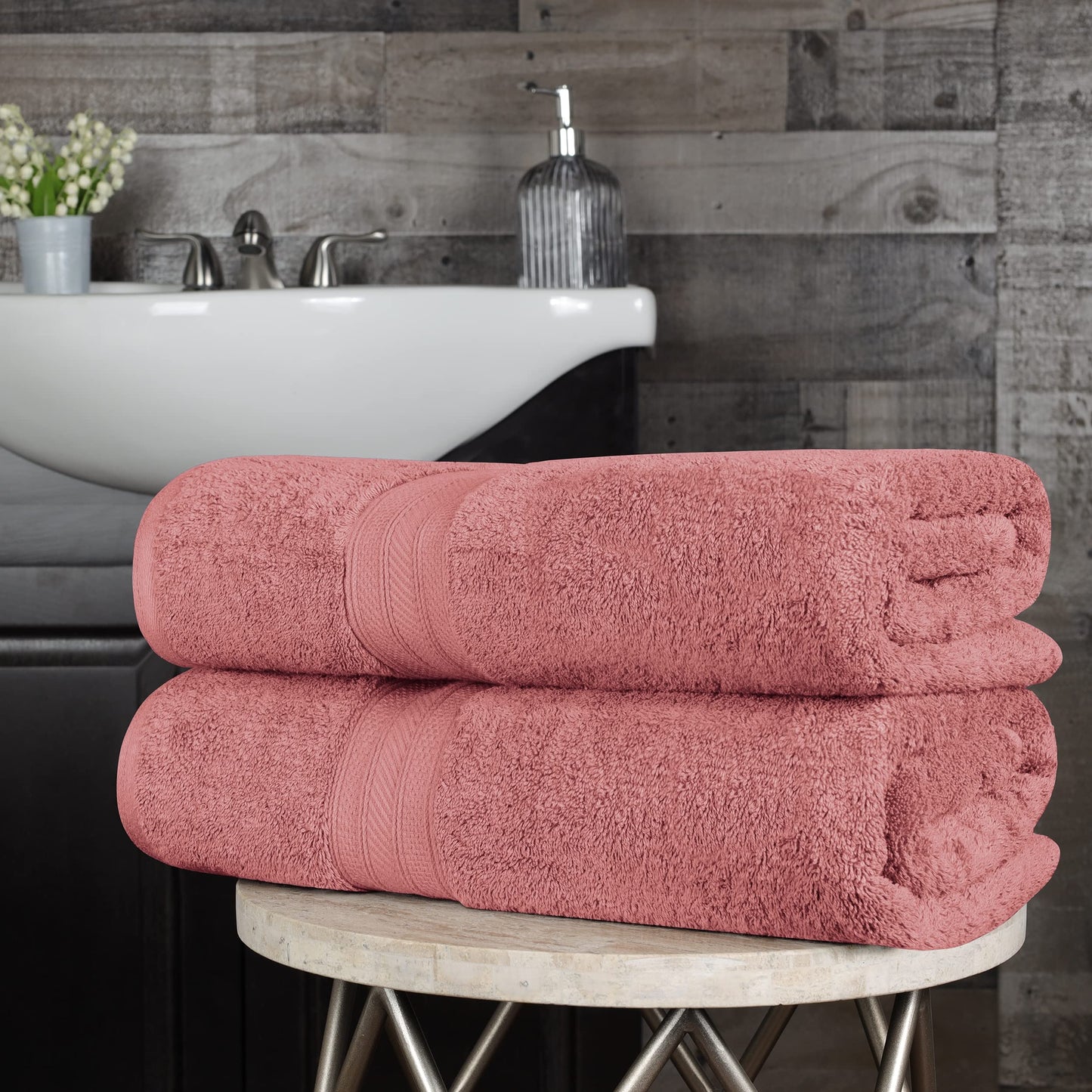 Superior Long Staple 100% Combed Cotton 700GSM 2-Piece Solid Bath Sheet Set for Bathroom, Shower, Kitchen-Super Soft, Plush, Highly Absorbent, Assorted 2-Piece Bath Seets, Blush