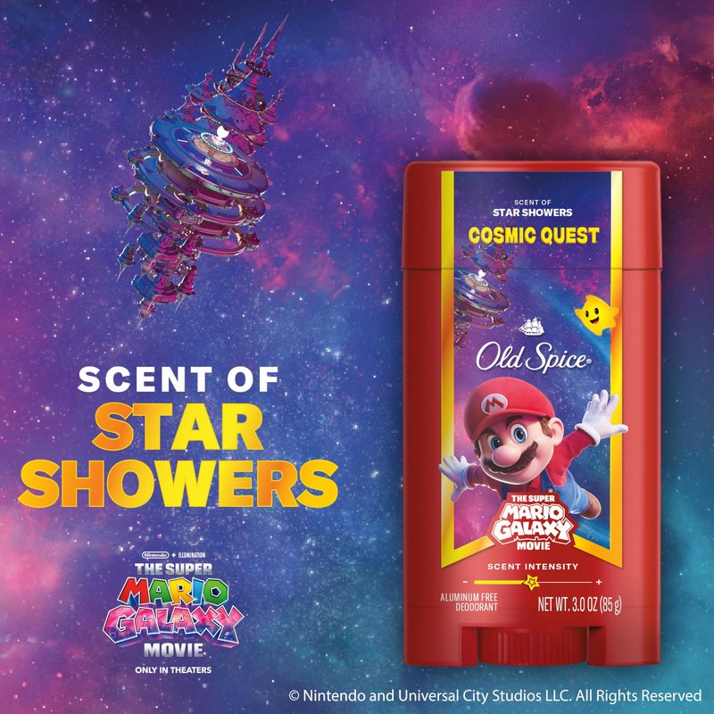 Old Spice Aluminum Free Deodorant for Men, Old Spice x The Super Mario Galaxy Movie, 24/7 Lasting Freshness, Lasting Odor Protection, Smell Super with Cosmic Quest, Star Showers Scent, 3.0 oz