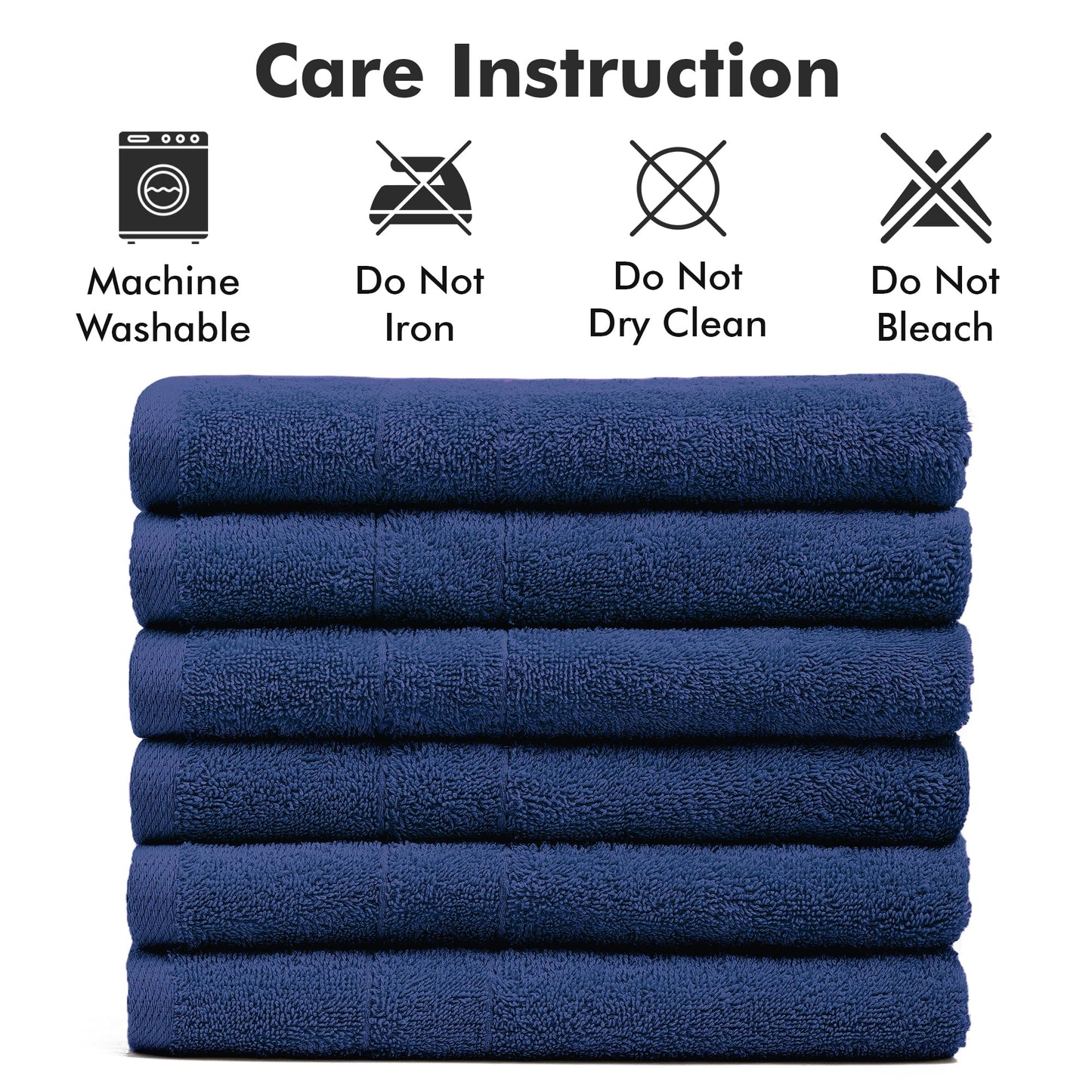 Novo Home 100% Cotton Hand Towels for Bathroom – Soft & Absorbent Towel Set– Pack of 6 Small Towel (34x20in) – Quick Dry Luxury Cotton Hand Towels – Royal Blue