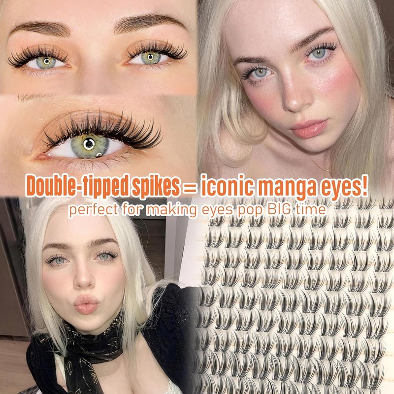calphdiar Manga Lash Clusters Bunny Eyelash Clusters 8-14mm Short Cluster Eyelash Extensions Natural Lashes Clusters Wispy Individual Lashes Extension CC-Curly Spiky Eyelashes for Everyday Wear