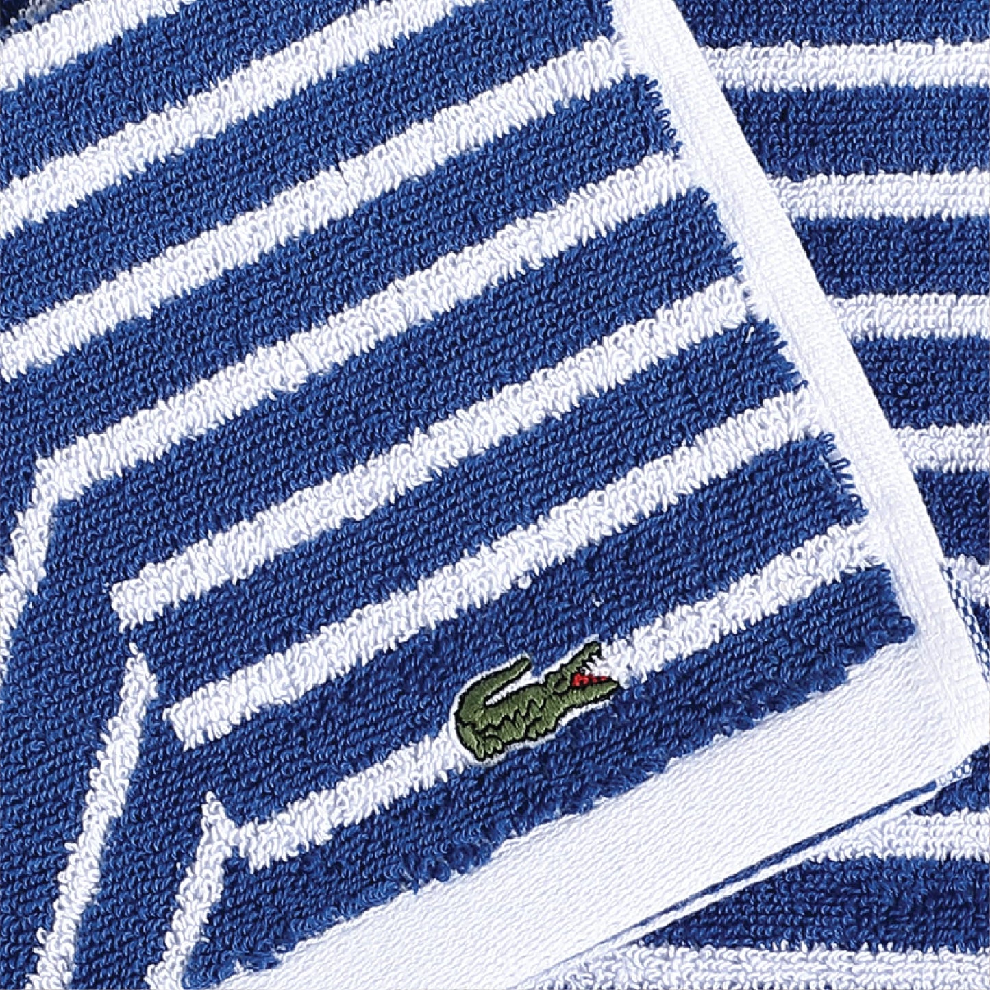 Lacoste Guethary Striped Towel – 100% Cotton, Reversible Modern Geometric Design, Soft & Absorbent, Durable & Lightweight, Machine Washable – Surf Blue, 16"x30" Hand Towel
