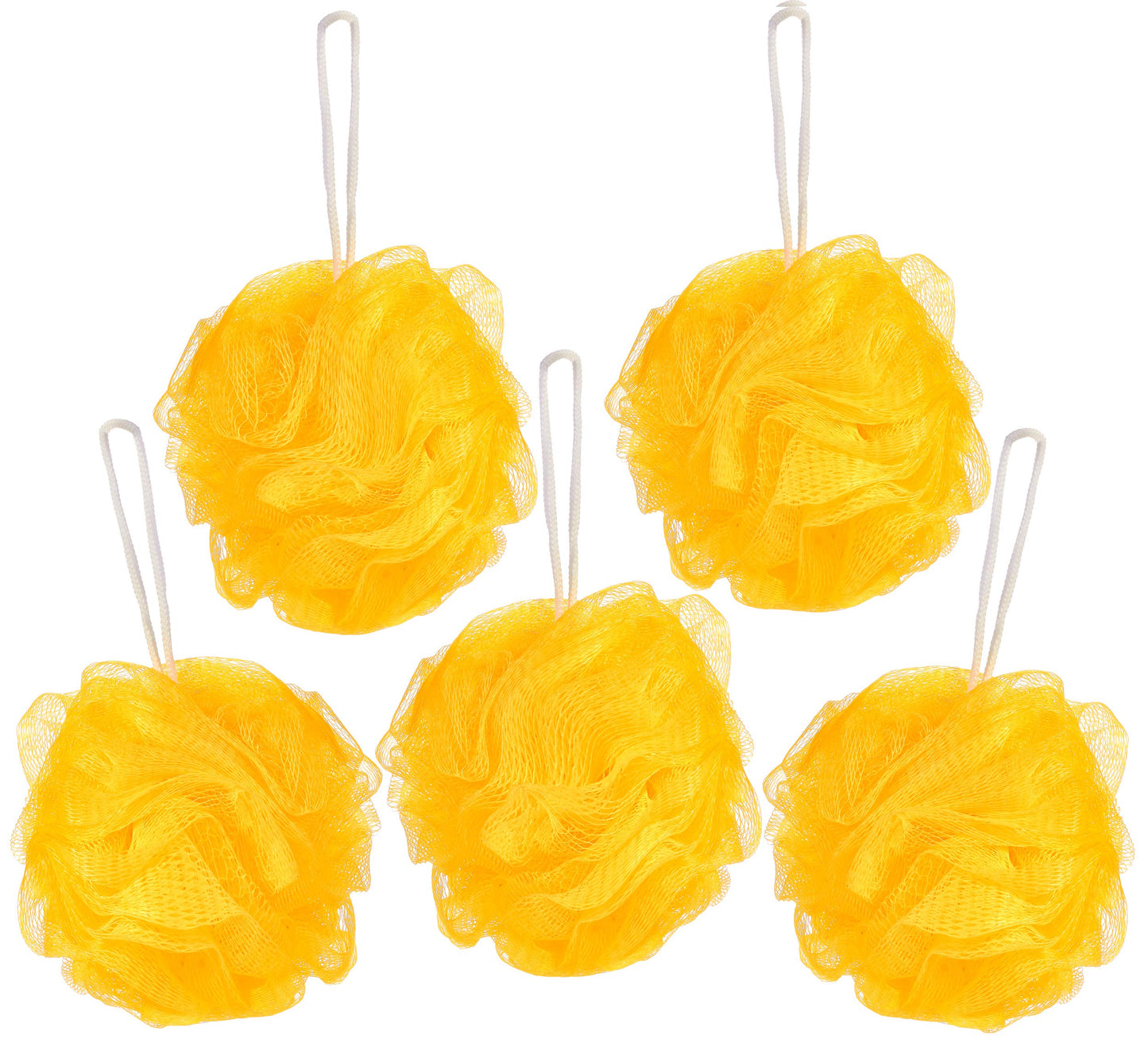 BRUBAKER Cosmetics - Premium Bath & Shower Sponge - Exfoliating Body Pouf - with String for Hanging - 5 Pack - Yellow