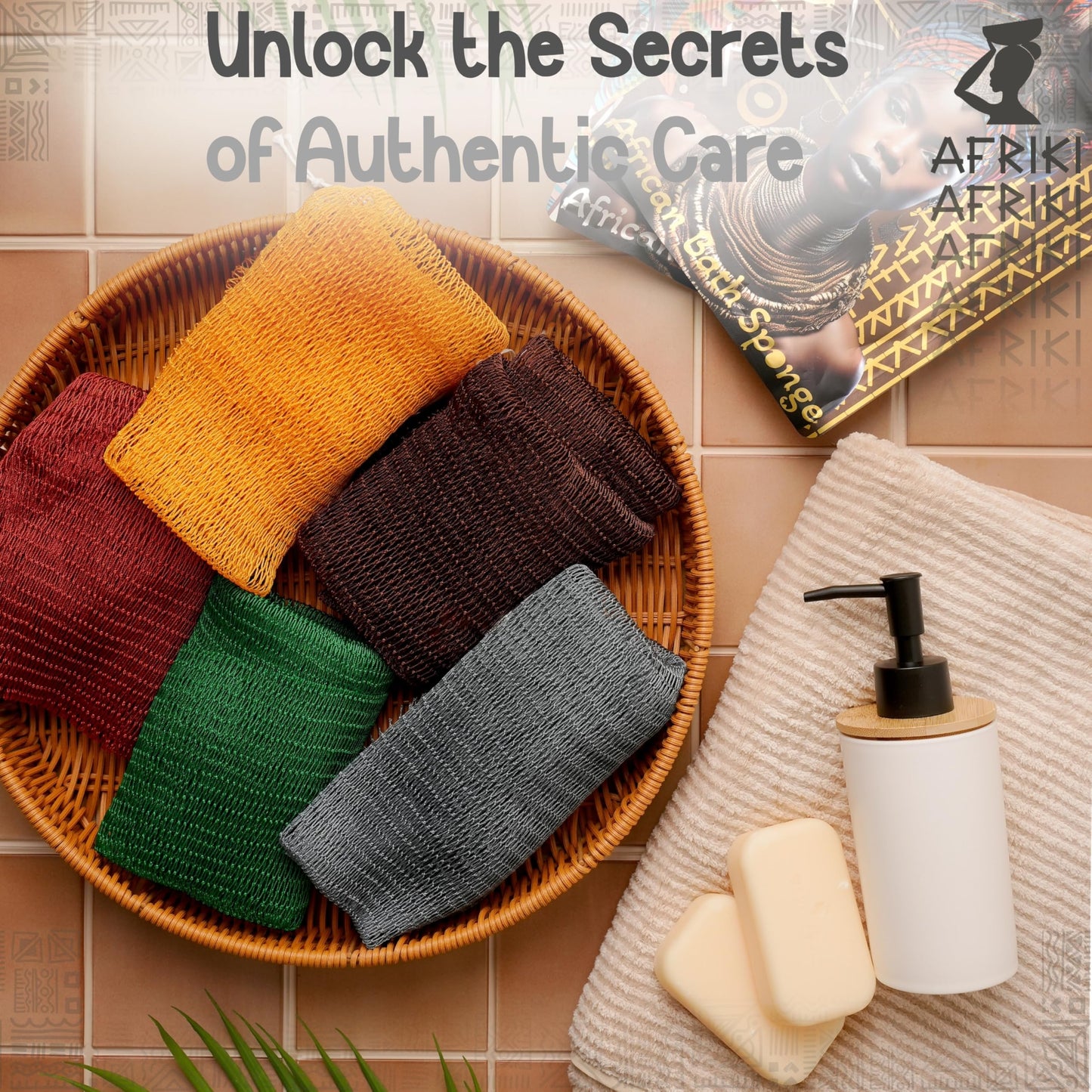African Net Sponge, Premium Authentic Exfoliating Body Scrubber, Extra Long Stretch Bath Sponge for Shower, Deep Exfoliating Washcloth for Smooth Skin, 2 Pack (Black & Slate)