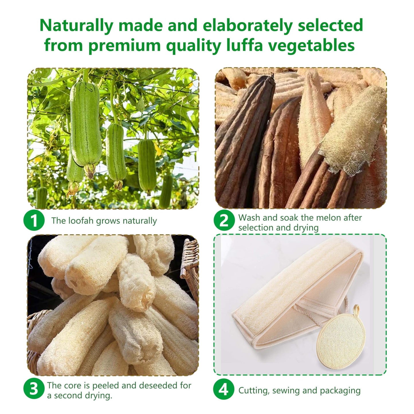 2 Pack Bath Set Natural Loofah Exfoliating Body & Back Scrubber for Bath Shower,Organic Luffa Body Scrubber for Men and Women,Loofah Sponge to Clean Your Back Deeply (Beige)