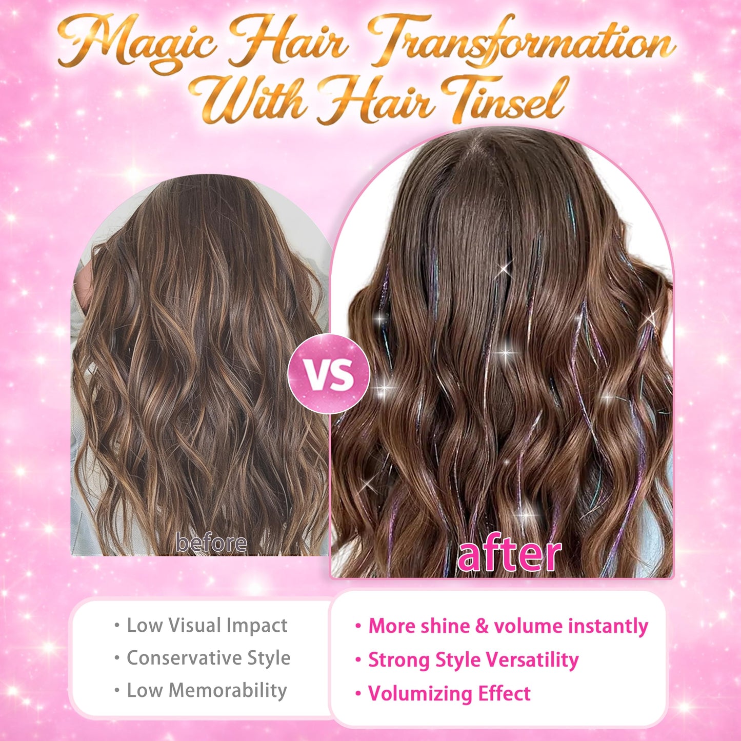 Sliver Hair Tinsel, 8 Pcs Fairy Hair Tinsel Kit for Girls Women 48 Inch 3200 Strands with Tools Hair Accessories Glitter Tinsel Hair Extensions for Party Festival Christmas (Sliver)