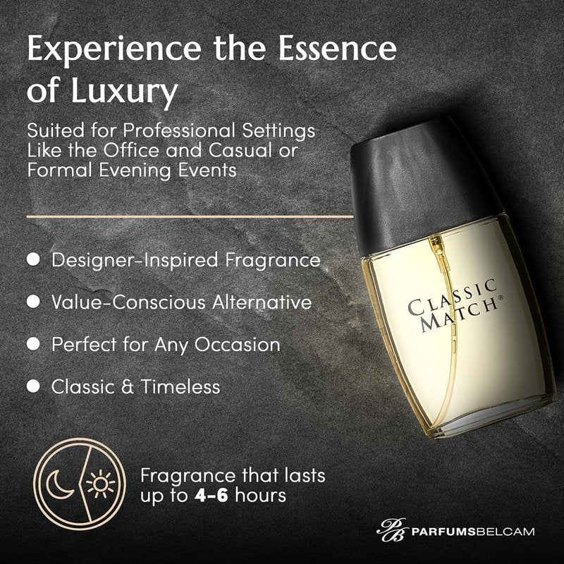 Classic Match Eau de Toilette Spray for Men - Warm Oriental Scent with Bergamot, Nutmeg & Musk | 2.5 Fl Oz