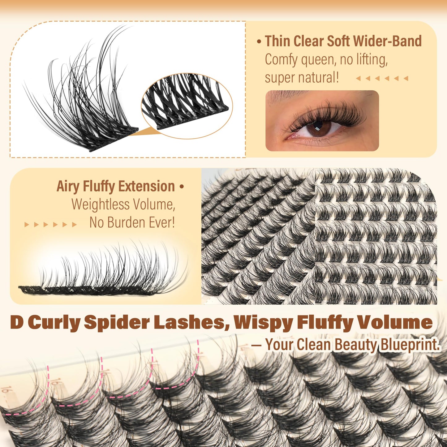 Wispy Lash Clusters Fluffy Eyelash Clusters Natural Spider Lashes Clusters D Curl Cluster Eyelash Extensions Individual Lashes 10-16mm Eyelashes Cluters DIY Soft Glam Lash Extensions