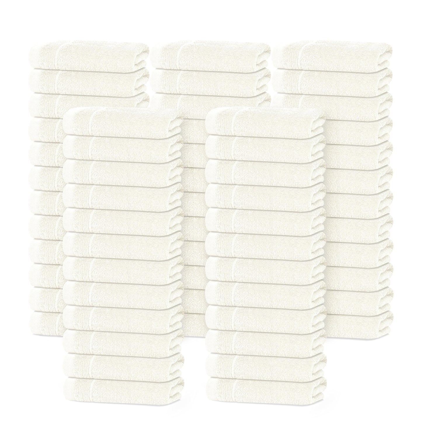 Tens Towels Pack of 60 Washcloths, 12 x 12 Inches, Lighter Weight, Quick to Dry, Super Soft & Absorbent, Gentle Face Towels, Hotel Quality, Perfect for Bathroom, Gym, Spa (Ivory, 60 Pack)