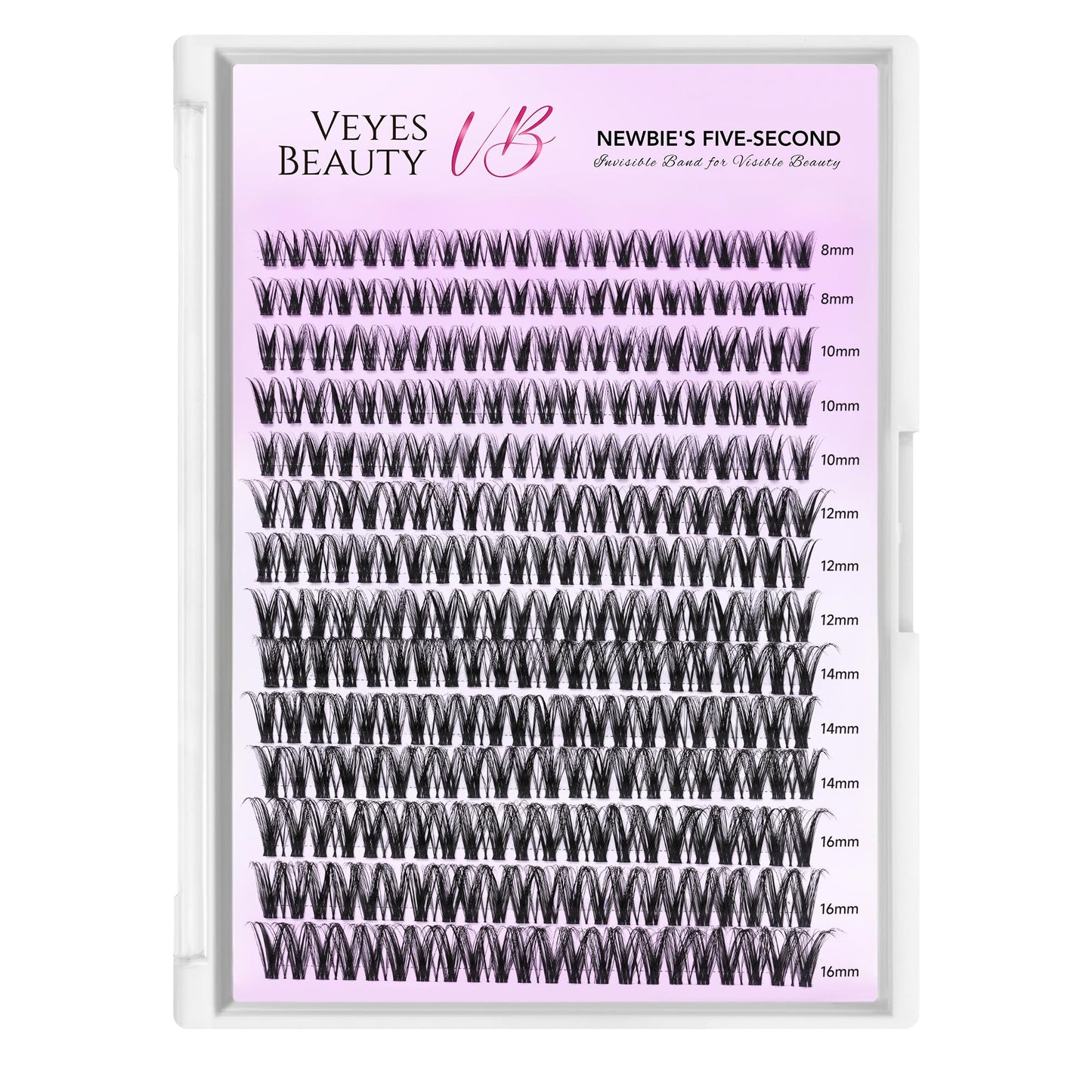 VEYESBEAUTY Lash Clusters Individual Eyelash Extensions Thin & Invisible Band DIY False Eyelashes for Self-application Newbie's Five-Second Series Wispy Lash Tray, Ribbon 8-16mm Mixed Length