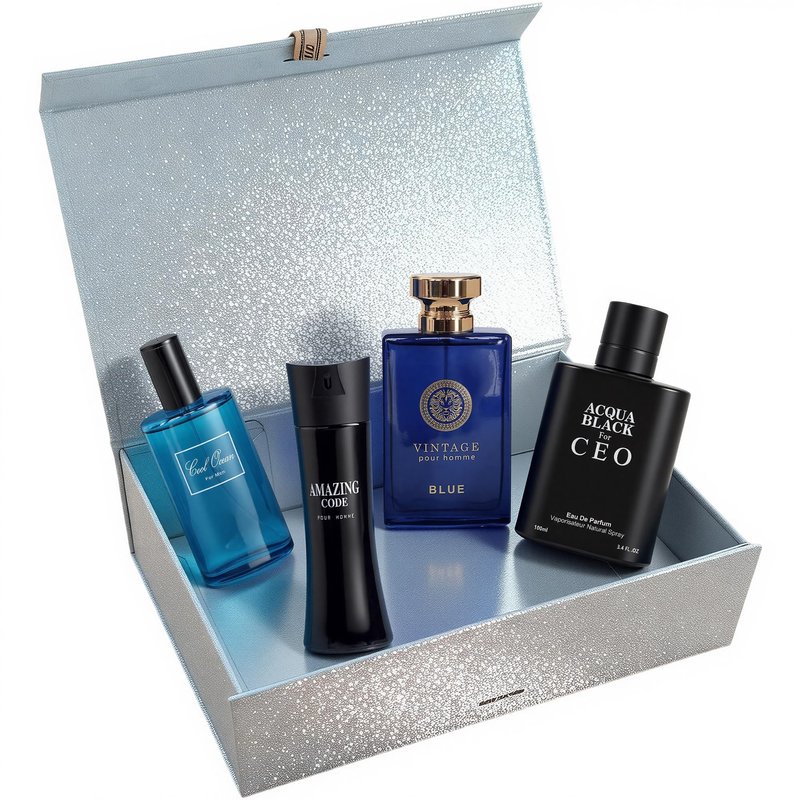 A CENTER Men's Cologne Gift Set 4 x 3.4 FL oz|Luxury perfume with Premium Presentation Box|Perfect Valentine's Day Gift for Him|Long Lasting Fragrance(CoolOceanM&Vintag&Amazing&Aqua)