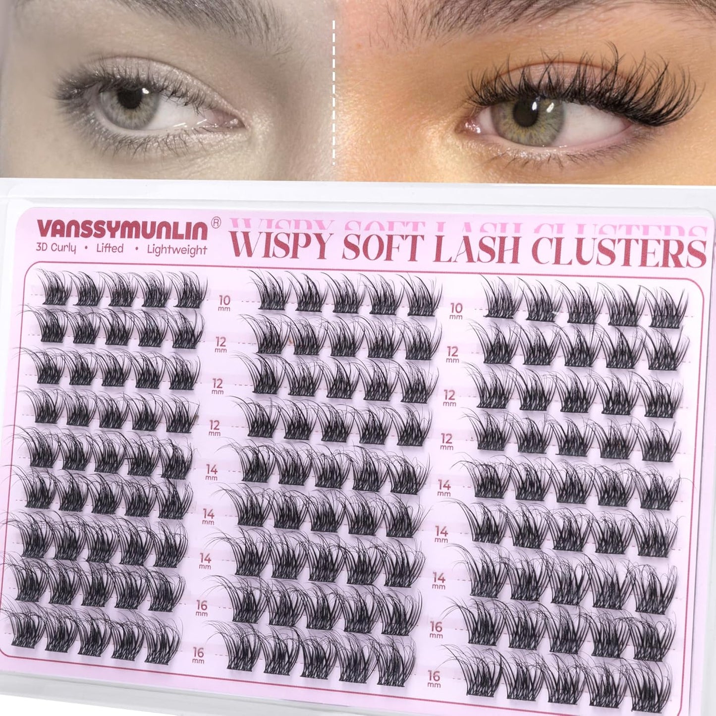 Wispy 3D Lash Clusters, Natural Fluffy Eyelash Clusters Spider D Curl Cluster Eyelash Extensions Volume Fairy Lashes Clusters Soft 10-16mm Eyelash Extension for All Eye Shapes DIY 135pcs Vanssymunlin