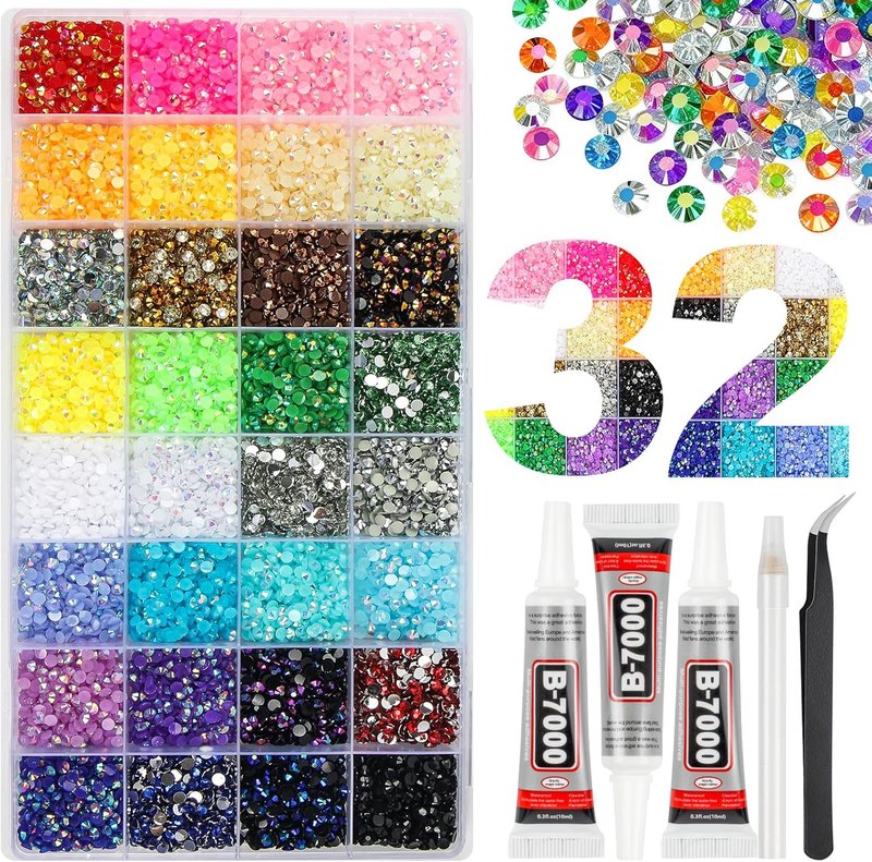 Jelly Resin Rhinestones - 42000 Pcs 3mm Multicolor Flatback Gems for Crafting | Bedazzler Kit with 3 B7000 Jewelry Glue