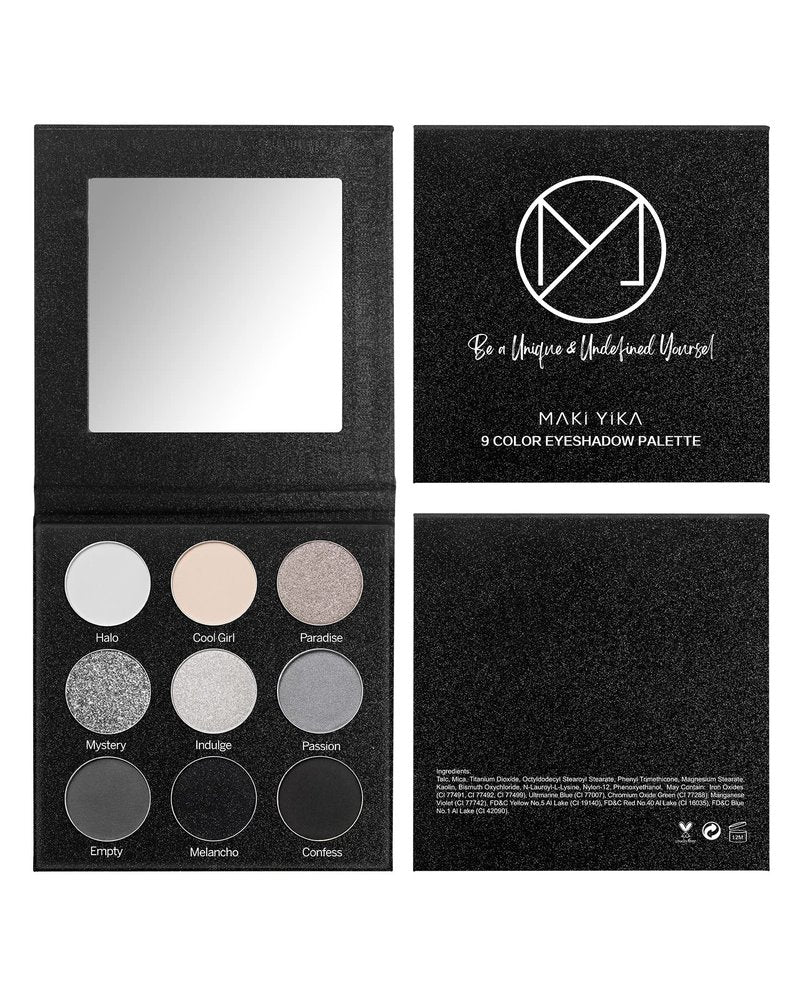 MAKI YIKA Black Grey Smokey Eyeshadow Palette Matte Black White Gray Silver Smoky Eye Shadow 9 Colors Eyeshadows Eye Makeup For Goth Look -9Black