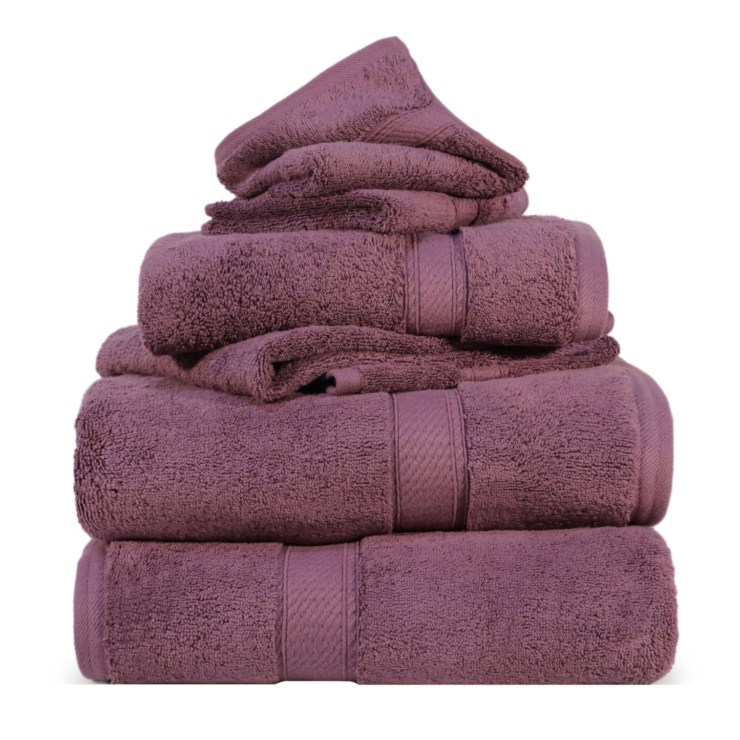 SUPERIOR Egyptian Cotton Pile 6 Piece Towel Set, Includes 2 Bath, 2 Hand, 2 Face Towels/Washcloths, Ultra Soft Luxury Towels, Thick Plush Essentials, Guest Bath, Spa, Hotel Bathroom, Plum
