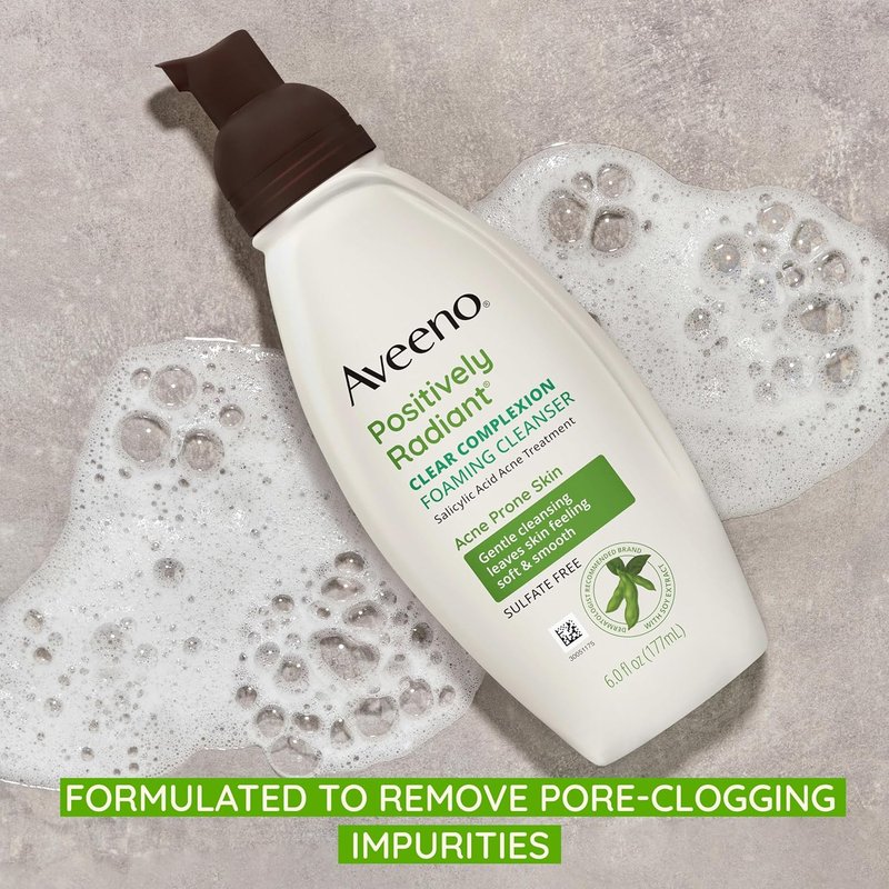 Aveeno Clear Complexion Foaming Facial Cleanser - Oil-Free Acne Treatment with Soy Extract & Salicylic Acid | 6 fl. oz