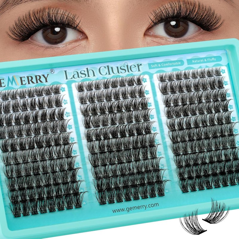 GEMERRY Cluster Lashes - Wispy Natural D Curly Eyelashes | 8-16mm Individual DIY Extensions