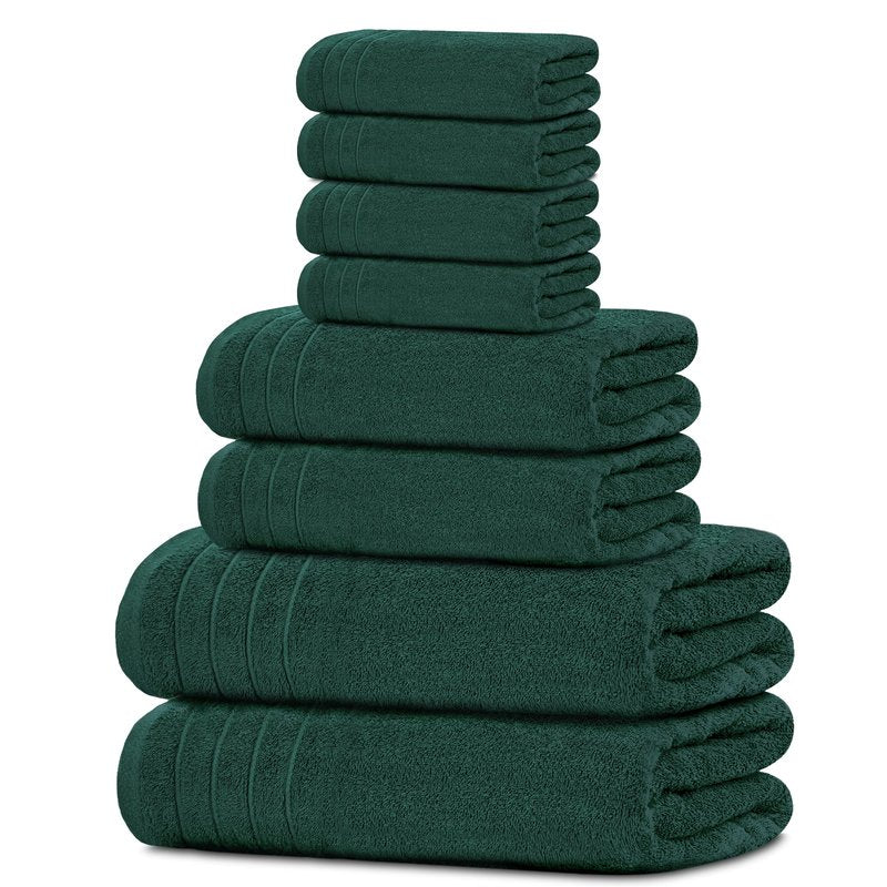 Tens Towels Pack of 8 Towels Set, 2 Extra Large Bath, 2 Hand, 4 Washcloths, 100% Cotton, Lighter Weight, Quicker to Dry, Super Absorbent, Perfect for Bathroom, Hunter Green