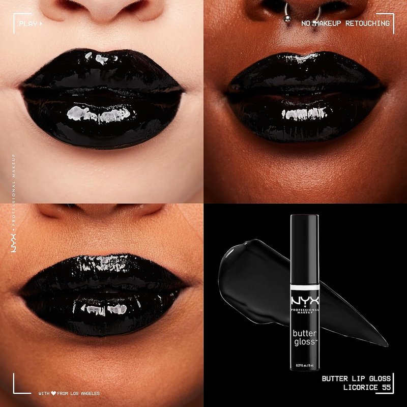 NYX Butter Gloss - Non-Sticky Lip Gloss for Smooth, Hydrated Lips | Licorice (Black)