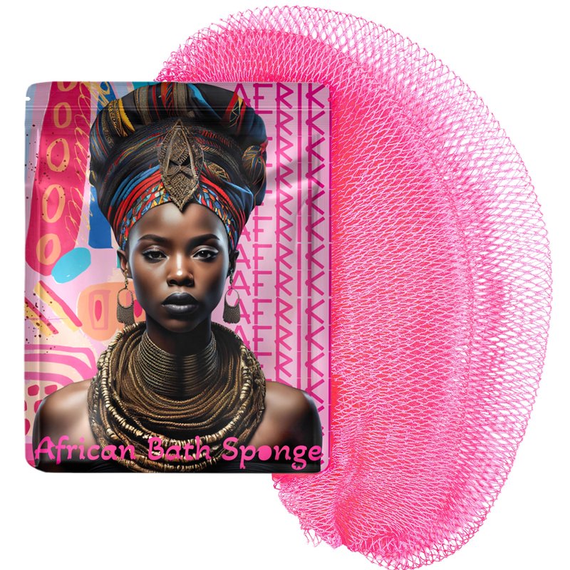 African Net Sponge, Premium Authentic Exfoliating Body Scrubber, Extra Long Stretch Bath Sponge for Shower, Deep Exfoliating Washcloth for Smooth Skin, 1 Pack (Pink)