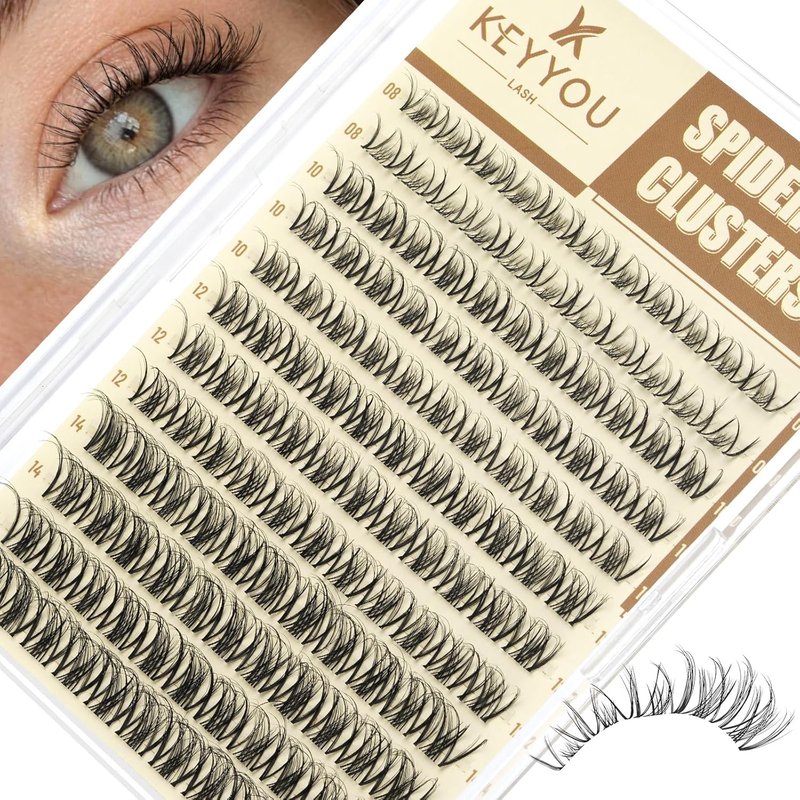 KEYYOU Spider Lash Clusters - Wispy D Curl Eyelash Extensions | Natural Look, 8-16mm Sizes