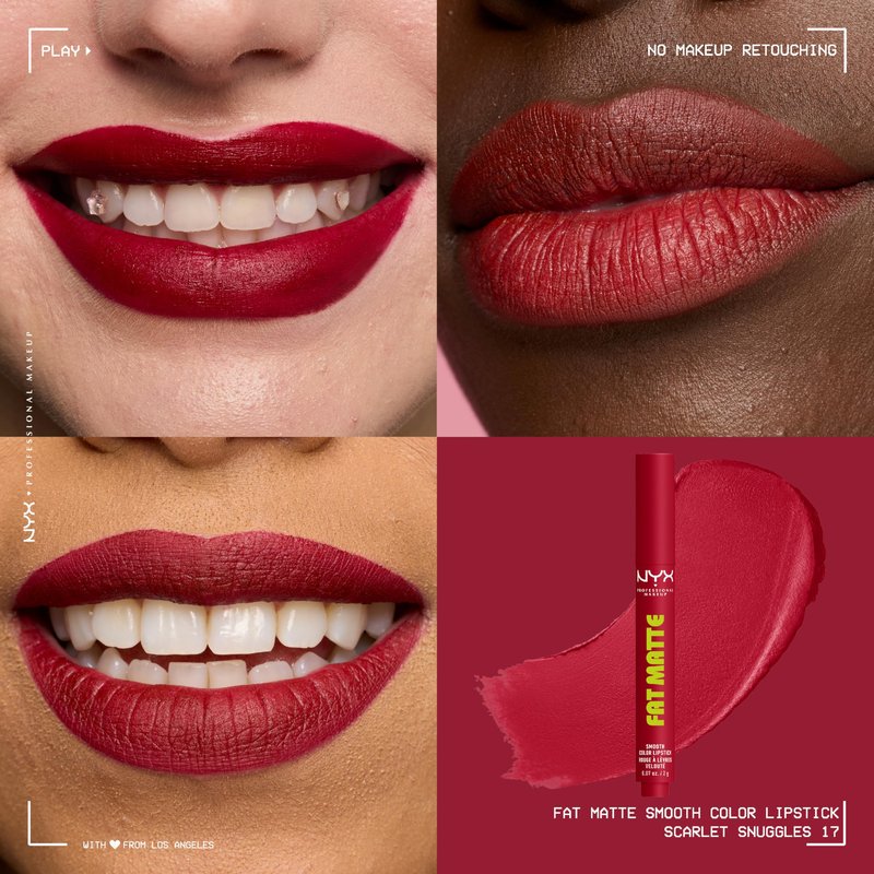 NYX PROFESSIONAL MAKEUP Fat Matte Lipstick, Pigmented, Smoothing, & Non-Drying Lip Crayon, Long Lasting Lip Makeup, Vegan & Cruelty Free - Scarlet Snuggles (Ruby)