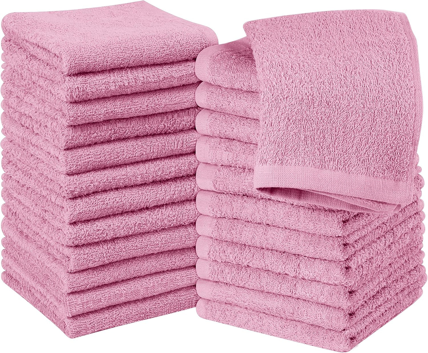 Utopia Towels | 24 Pack Cotton Washcloths Set - Premium Flannel Face Cloths, Highly Absorbent, Dusty Pink