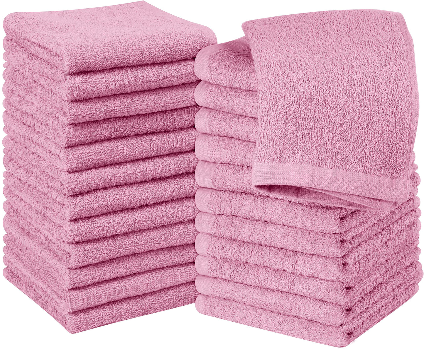 Utopia Towels 24 Pack Cotton Washcloths Set, 100% Ring Spun Cotton, Premium Quality Flannel Face Cloths, Highly Absorbent and Soft Feel Fingertip Towels, Dusty Pink