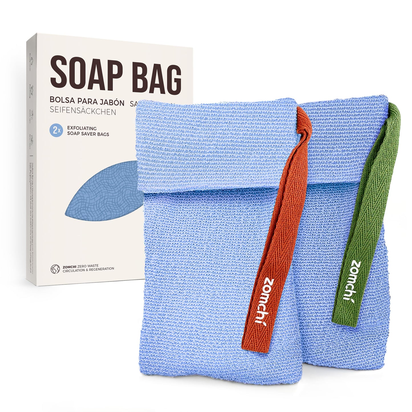 ZOMCHI 2 Pieces Soap Bags for Soap Bars, Exfoliating Soap Saver Pouch for Body Wash, Gentle Exfoliation (Blue)
