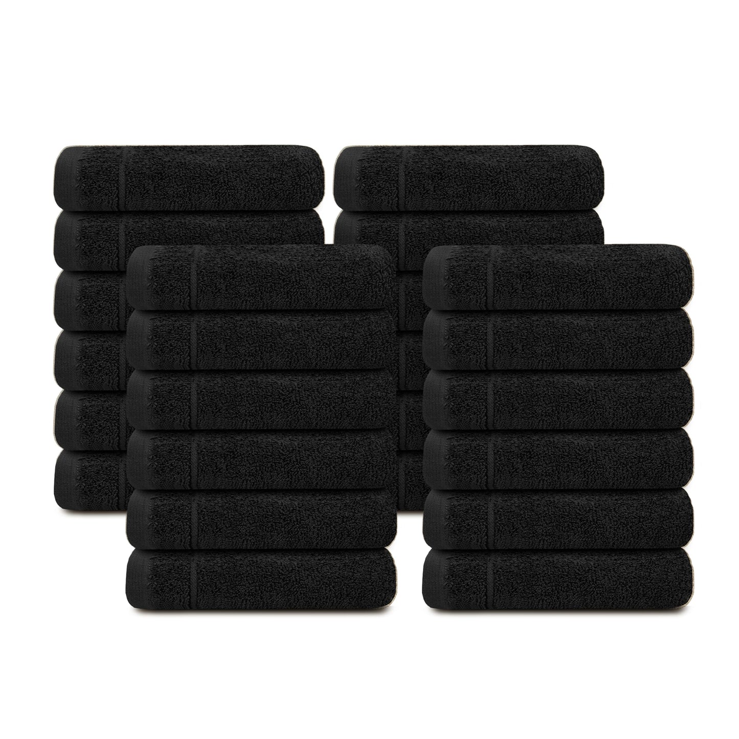 Tens Towels Pack of 24 Washcloths, 12 x 12 Inches, Lighter Weight, Quick to Dry, Super Soft & Absorbent, Gentle Face Towels, Hotel Quality, Perfect for Bathroom, Gym, Spa (Black, 24 Pack)