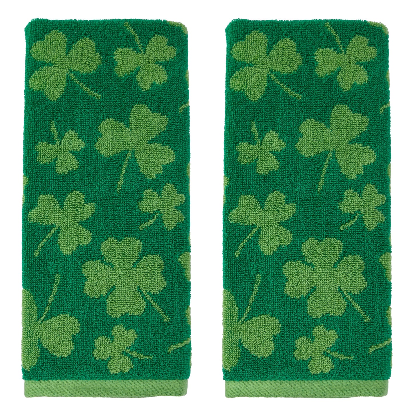 SKL Home St. Patrick's Day Shamrock Jacquard 100% Cotton Reversible 2pc Hand Towel Set, Decorative for Bath/Kitchen/Bar & Gift, Green