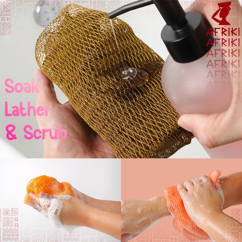 African Net Sponge, Premium Authentic Exfoliating Body Scrubber, Extra Long Stretch Bath Sponge for Shower, Deep Exfoliating Washcloth for Smooth Skin, 1 Pack (Pink)