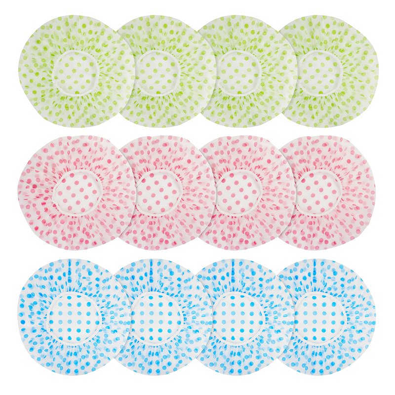 Shower Cap, 12 Pcs Plastic Shower Caps, Shower Caps for Women Reusable Waterproof, Elastic Band Flower Printed Hair Cap for Shower Spa Salon