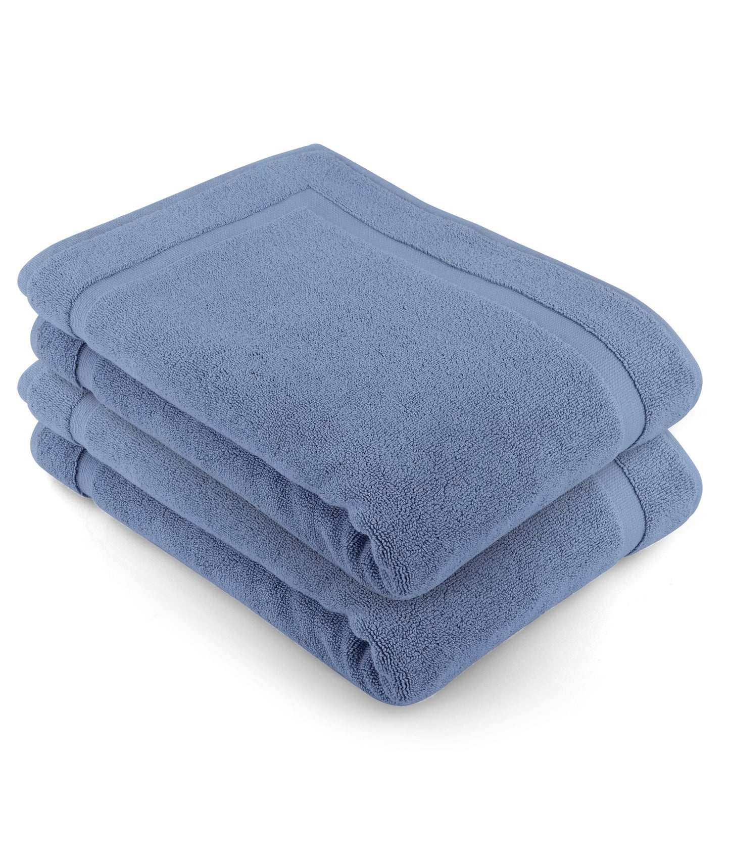 COTTON CRAFT Bath Mats - 2 Pack 100% Cotton 21x30 Inches - Ultra Absorbent - Plush 900 GSM - Banded Border Luxury Towel Rug - Step Out Tub Shower Floor Mat -Not a Bathroom Rug - Azure Blue