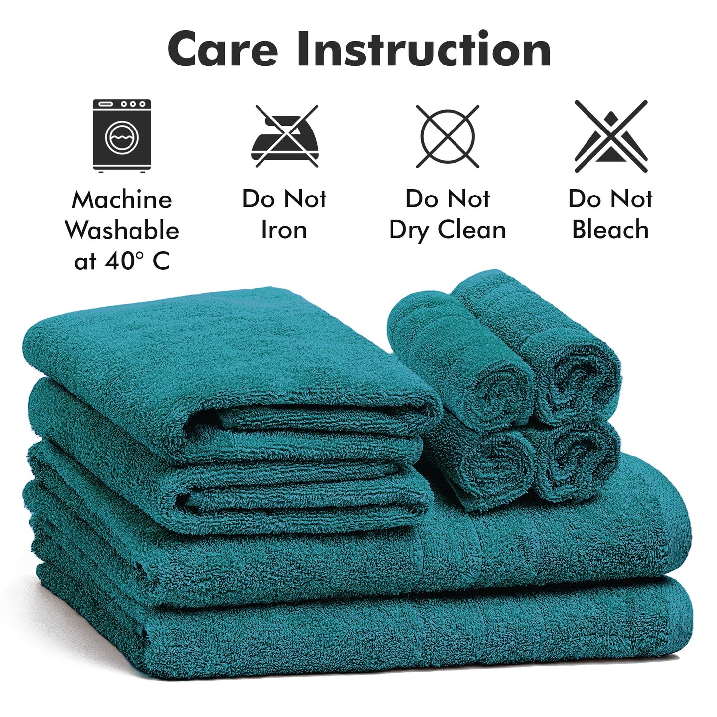 Novo Home Bath Towels Set of 8 – 100% Cotton (Teal) Bathroom Towel Set Bale Includes 2 Bath, 2 Hand, 4 Face Towels – Soft, Absorbent & Quick Dry Towel for Bathroom, Spa, Kitchen, Hotel Use