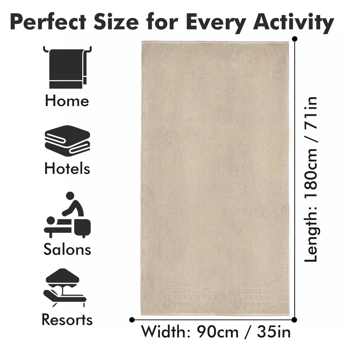 Novo Home Bath Sheets – 550 GSM Extra Large Bathroom Sheet Set – Pack of 2 Jumbo Towels Beige (71x35in) – 100% Ring Spun Cotton Soft Quick Dry Large Bath Towels for Adults Hotel Spa Bathroom Use