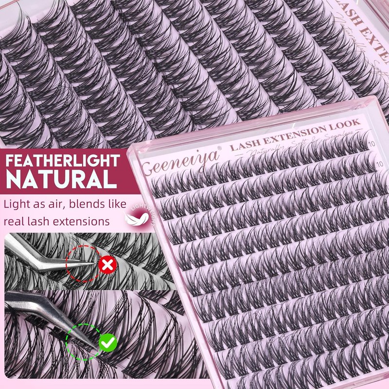 Natural Lash Clusters - Wispy C Curl Eyelash Extensions | 10-16MM Flexible Band for DIY Applications