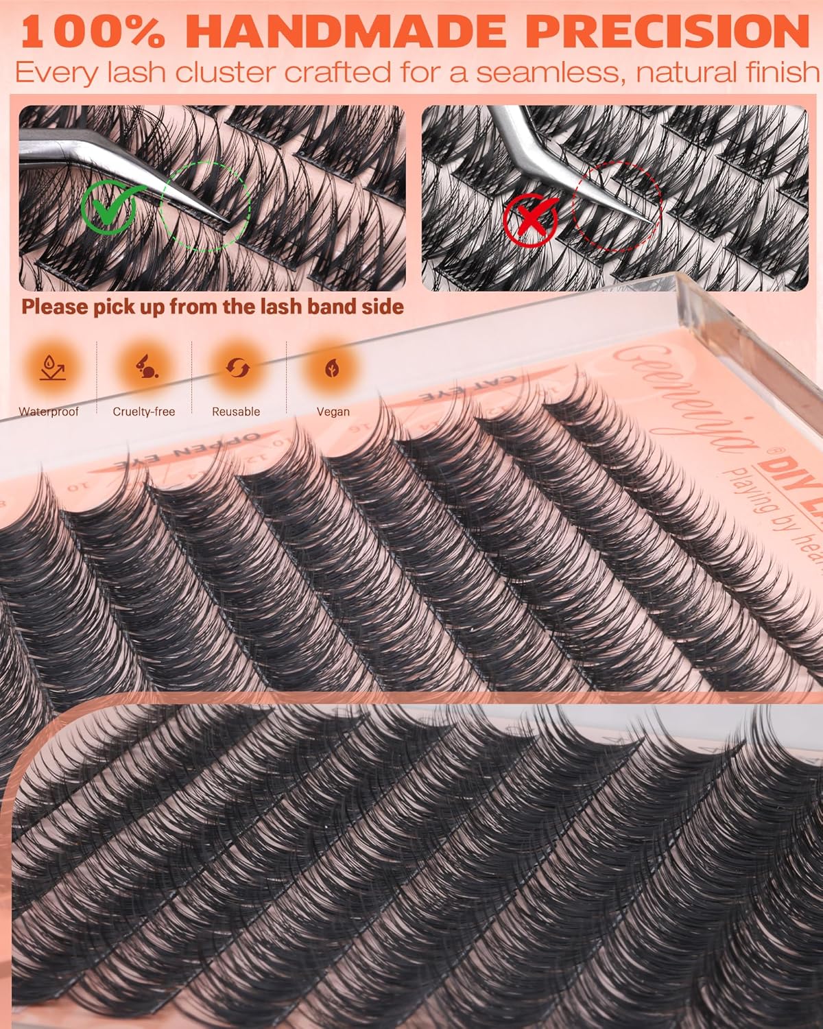 Wispy Lash Clusters - Natural 8-16MM C Curl Eyelash Extensions | Soft Thin Band for DIY Beginners