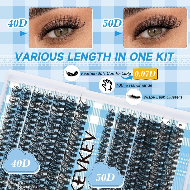 Lash Extension Kit - 280 Pcs Individual Eyelash Clusters with Bond & Seal | 40D & 50D, 9-16mm
