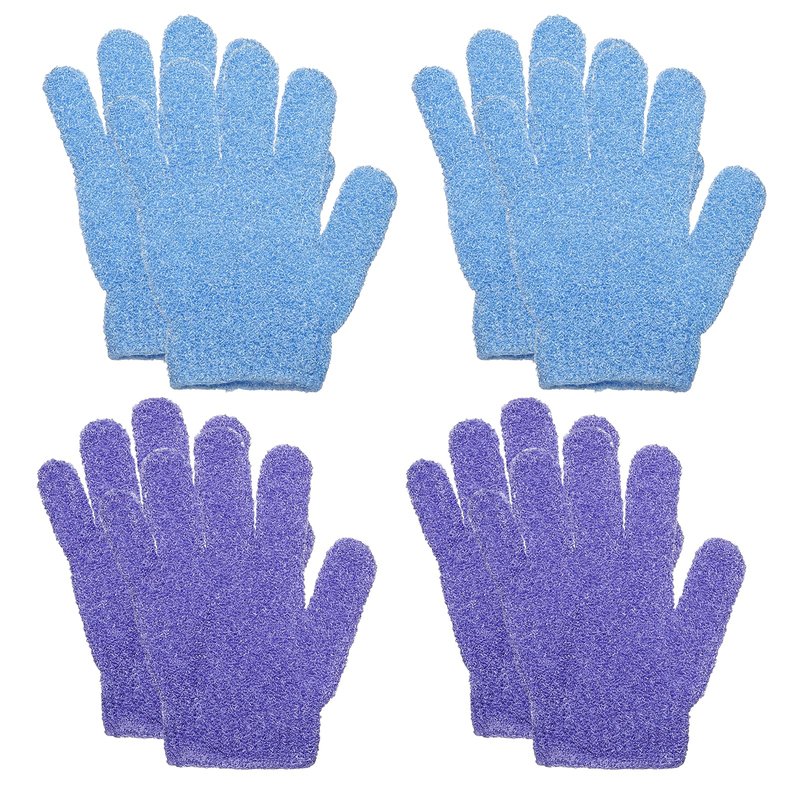 uxcell 4Pairs Exfoliating Gloves, Body Scrubber Massage Exfoliating Gloves Dead Skin Remover for Men and Women Beauty Shower Bathing Spa Accessories, Purple, Blue
