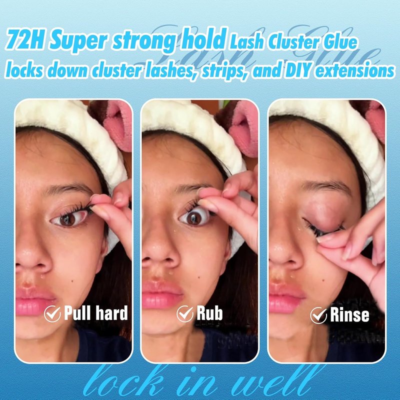 Long Lasting Lash Cluster Glue, Waterproof 72h Super Hold Lash Bond and Seal, Latex-Free & Non Irritating Black Eyelash Glue for Lash Cluster Strips