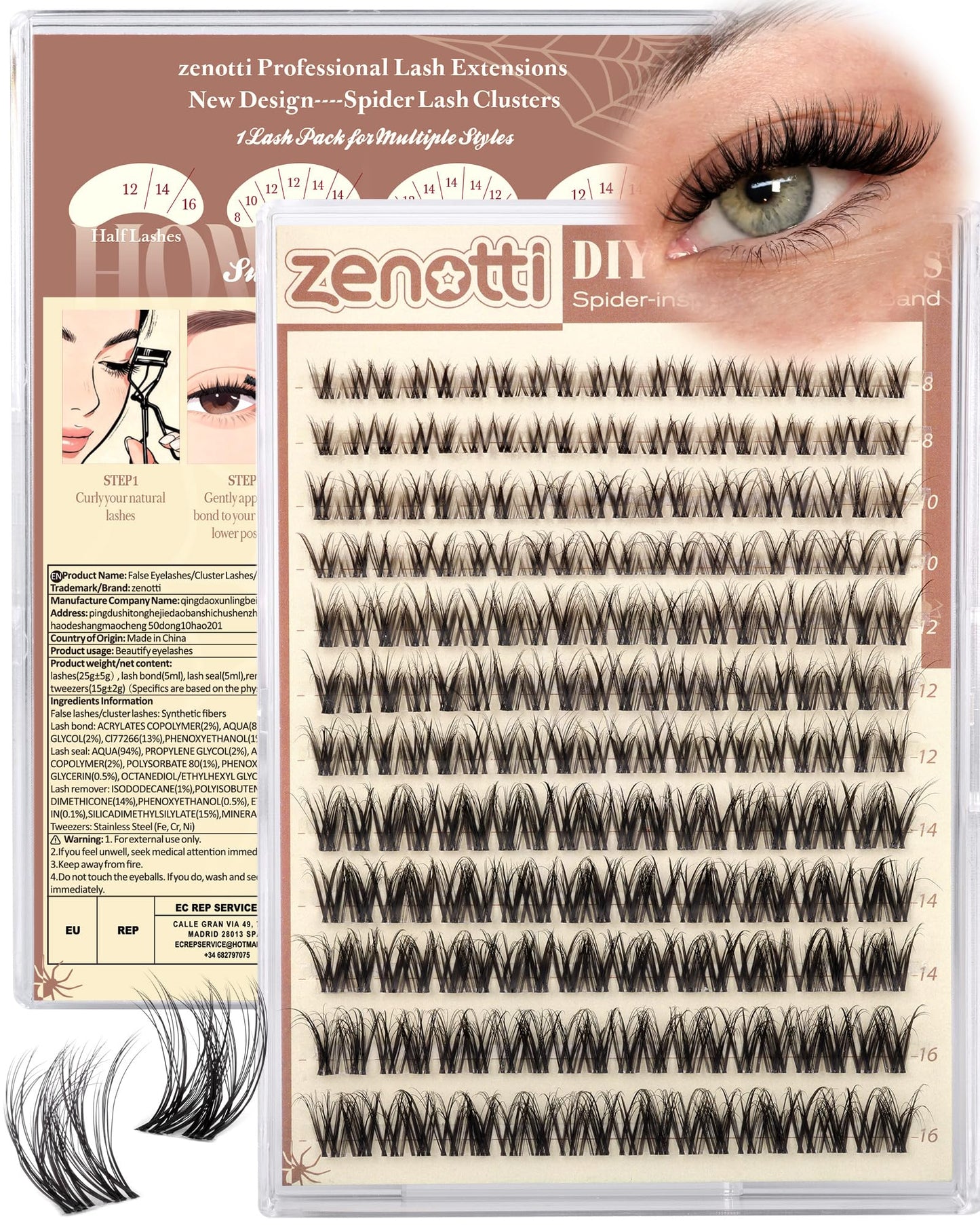 Spider Lash Clusters Wispy Eyelash Clusters Natural Breeze Lashes Cluster Venus Cluster Eyelash Extensions D Curly Cosplay Individual Lashes with Invisible Band DIY at Home 8-16mm by zenotti
