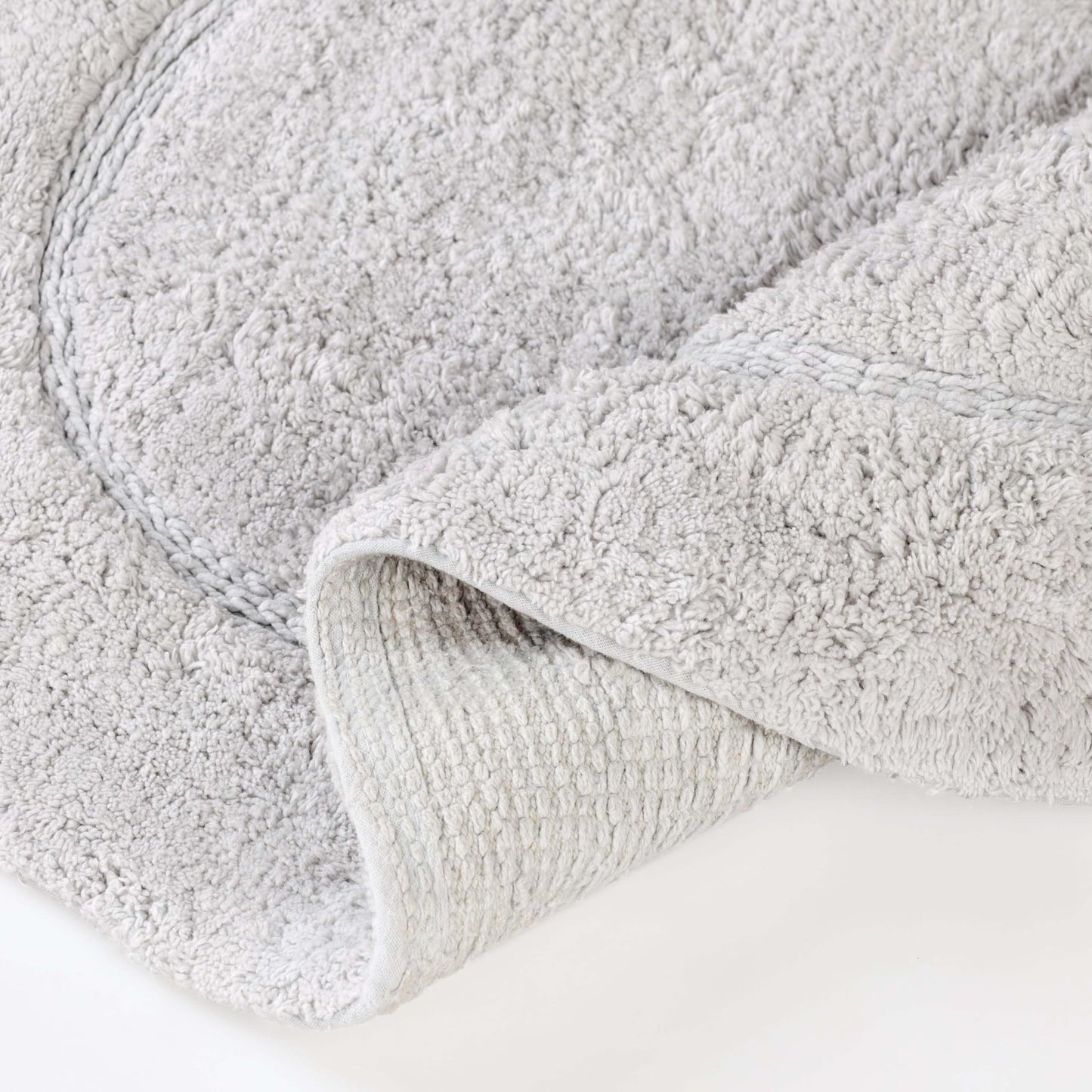 Superior Non-Slip 2 Piece Bath Rug Set, Ultra Plush, Soft and Absorbent 100% Combed Cotton Pile - Traditional Oval Bath Mat Set, Silver