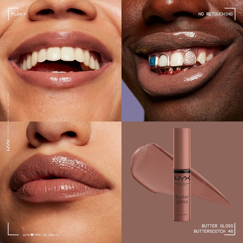 NYX PROFESSIONAL MAKEUP Butter Gloss Brown Sugar, Non-Sticky Lip Gloss - Butterscotch (Neutral Light Brown)